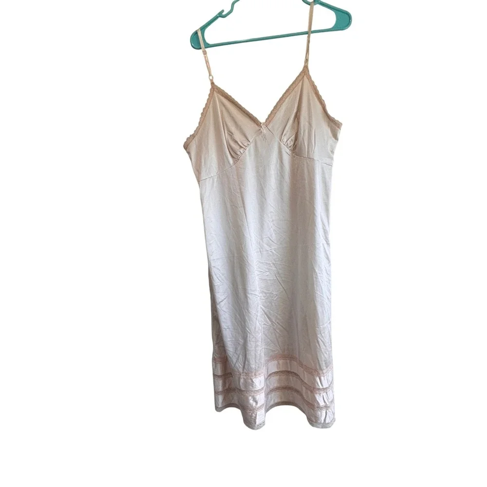 VTG 90s Slip Dress Women‎ Medium Ivory Lace Trim Silky Coquette Bridal Feminine
